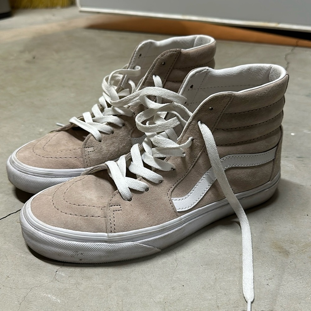 Light pink suede high top vans